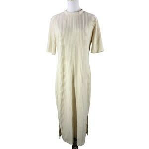 INC International Concepts Ribbed Knit Midi Dress Womens 10 Cream Minimalist NWT